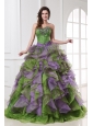Organza Sweetheart Beading and Ruffles Quinceanera Dress in Multi-color