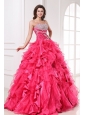 Sweetheart Beading and Ruffles Long Hot Pink Quinceanera Dress