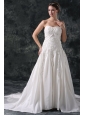 A-Line Strapless Beading Lace Up Taffeta Wedding Dress