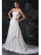 A-line Sweetheart Beading and Lace Chiffon Wedding Dress with Court Train