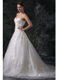 A-Line Sweetheart Court Train Appliques Lace Up Tulle Wedding Dress