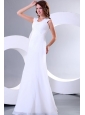 Column Square Chiffon Ruching Floor-length Wedding Dress