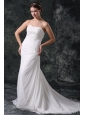 Column Strapless Beading Chiffon Court Train Lace Up Wedding Dress