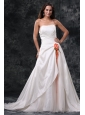 Column Strapless Ruching Court Train Taffeta Wedding Dress
