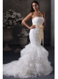 Luxurious Mermaid Strapless Ruching and Sash Court Train Organza Wedding Dress