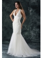 Mermaid  Halter Tulle Court Train Beading 2014 Spring Wedding Dress
