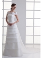 A-Line Off The Shoulder Organza Wedding Dress with Watteau Train