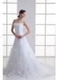 A-line Strapless Appliques Lace Court Train Wedding Dress