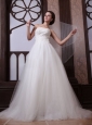 A-Line Strapless Beading Tulle and Organza Zipper Up Wedding Dress