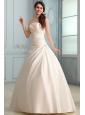 A-Line Strapless Floor-length Beading Lace Up Wedding Dress in Champagne