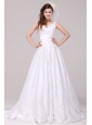 A-Line Straps Embroidery Taffeta Wedding Dress with Brush Train
