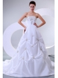 A-Line Sweetheart Court Train Beading Taffeta Wedding Dress with Lace Up