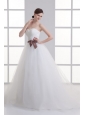A-line Sweetheart Sash Ruching Tulle Wedding Dress