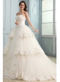 A-Line Sweetheart Taffeta and Tulle Appliques Lace Wedding Dress
