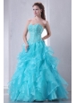 A-line Turquoise Sweetheart Beading and Ruffles Quinceanera Dress