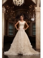 A-Line V-Neck Court Train Ruching Zipper Up Tulle Wedding Dress
