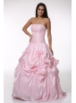 Beading and Hand Made Flowers Strapless Baby Pink Quinceanera Dress