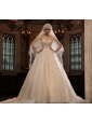 Champagne Ball Gown Sweetheart Hand Made Flower Tulle Wedding Dress