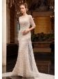 Column High Neck Zipper Up Tulle Wedding Dress with Half Sleeves