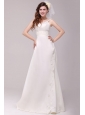 Column Straps Embroidery Taffeta Wedding Dress with Court Train