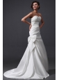 Column Sweetheart Brush Train Bowknot and Ruching Wedding Dress