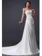 Elegant Column Strapless Ruching and Appliques Wedding Dress with Court Train