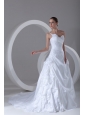 Exquisite Ball Gown One Shoulder Court Train Lace Taffeta Wedding Dress