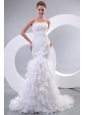 Luxurious Mermaid Strapless Organza 2014 Wedding Dress with Zipper-up