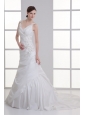Luxurious Mermaid V-Neck Court Train Taffeta Embroidery Zipper Up Wedding Dress