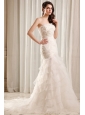 Mermaid Strapless Beading and Ruffles Layered Organza Wedding Dress