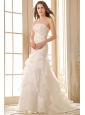 Mermaid Strapless Organza Beaded Decorate Brush Train Wedding Dress