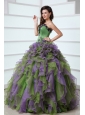 Multi-color Strapless Appliques and Ruffles Quinceanera Dress with Organza