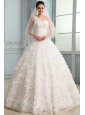 One Shoulder A-line Brush Train Wedding Dress with Beading and Ruffles