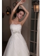 Romantic A-Line Strapless Appliques Chapel Train Tulle Wedding Dress