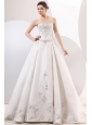 Strapless A-line Embroidery and Beading Wedding Dress with Chapel Train