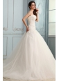 Strapless Appliques Decorate Bodice Sweep Train Wedding Dress