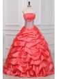Watermelon Strapless Sequins and Pick-ups Taffeta Quinceanera Dress