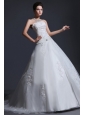 2014 Appliques Ball Gown Court Train Wedding Dress with Strapless