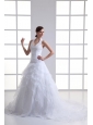 A-line Halter Top Appliques and Ruching Court Train Wedding Dress