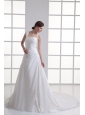 A-line One Shoulder Ruching Chiffon Court Train Wedding Dress