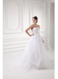 A-line Strapless Appliques Pick-ups Organza Chapel Train Wedding Dress