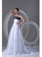 A-line Strapless Appliques Ruching Court Train Wedding Dress