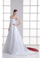 A-line Strapless Embroidery Chapel Train Satin Wedding Dress