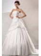 A-line Strapless Taffeta Court Train Wedding Dress with Pick-ups