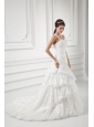 A-line Straps Appliques and Pick-ups Court Train Wedding Dress