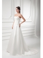 A-line Sweetheart Appliques Satin Court Train Wedding Dress