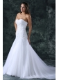 A-Line Sweetheart Beading Tulle Wedding Dress with Court Train