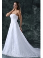 A-Line Sweetheart Court Train Lace and Appliques Organza Wedding Dress