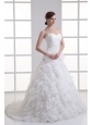 A-line Sweetheart Ruffled Layers Beading Organza Court Train Wedding Dress