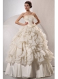 Ball Gown Strapless Appliques and Hand Made Flowers Wedding Dress